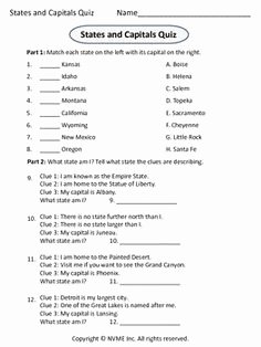States and Capitals Matching Worksheet Luxury 50 States Quiz Fill In Best Games Resource