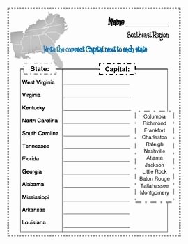 States and Capitals Matching Worksheet Luxury southeast Region Worksheets and Flashcards Matching Label