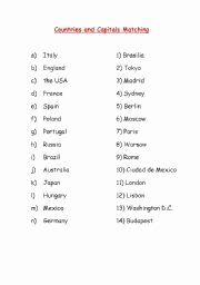 States and Capitals Matching Worksheet New English Worksheets Countries and Capitals Matching