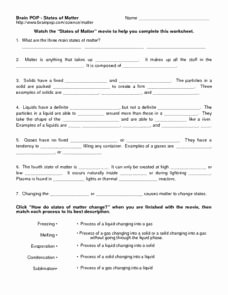 States Of Matter Worksheet Answers Lovely Brain Pop States Of Matter 7th 10th Grade Worksheet