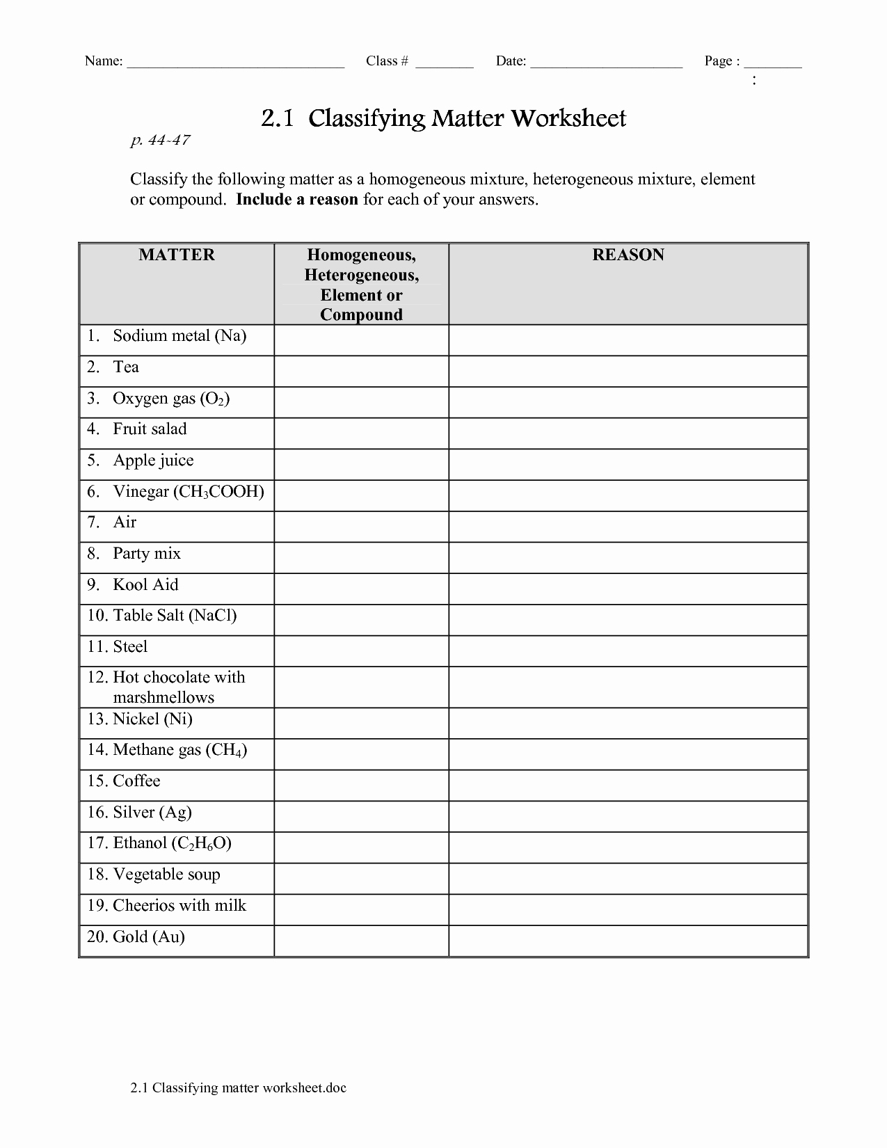 States Of Matter Worksheet Answers Unique 14 Best Of Classification Matter Worksheet
