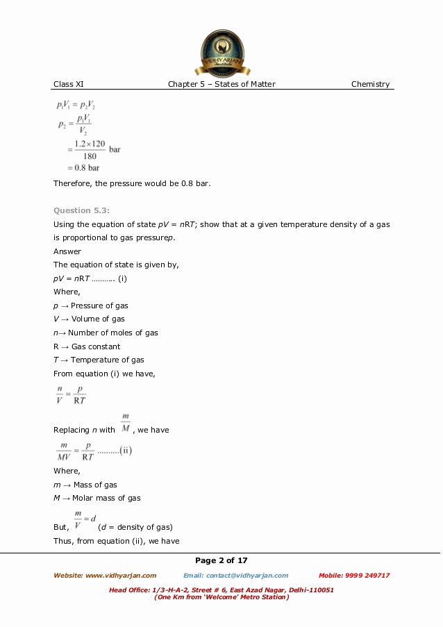 states of matter exercise with solutions