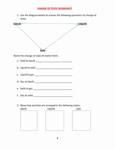 States Of Matter Worksheet Chemistry New Exercises About States Matter and Changes State