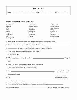 States Of Matter Worksheet Fresh 5 States Of Matter Worksheets with Answer Keys by Maura