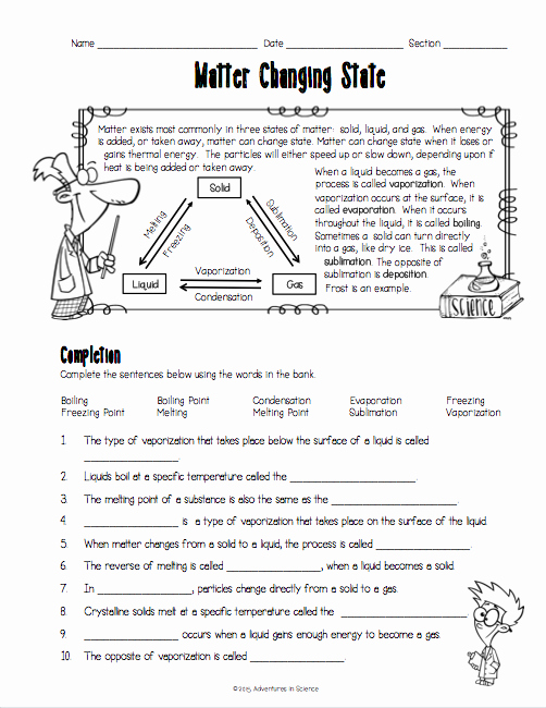 States Of Matter Worksheet Pdf