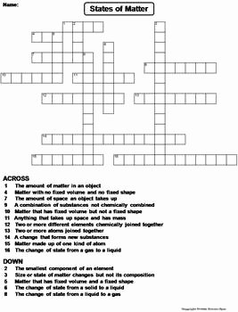 States Of Matter Worksheet Pdf Unique States Of Matter Worksheet Crossword Puzzle by Science