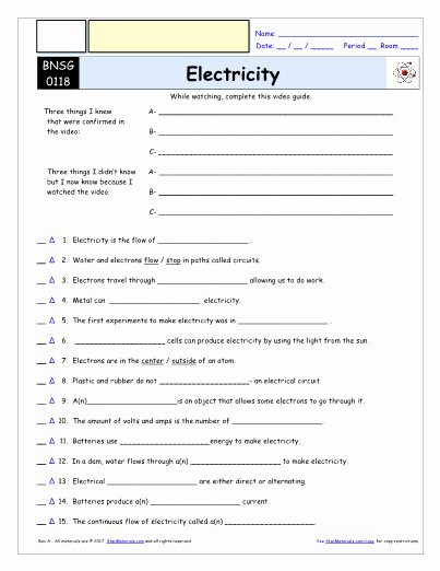 Static Electricity Worksheet Answers Elegant Bill Nye Electricity Worksheet