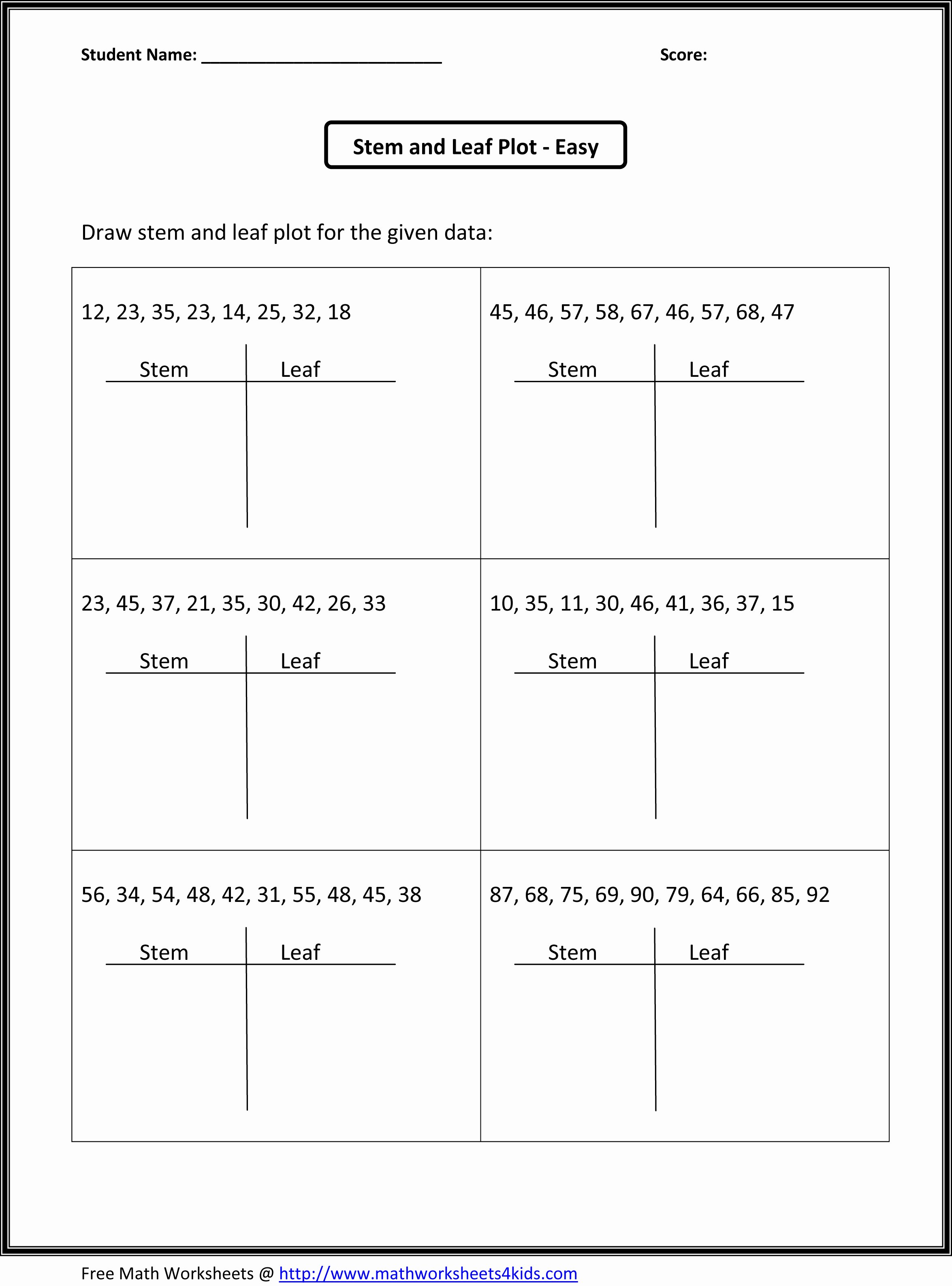 Stem and Leaf Plots Worksheet Beautiful 7th Grade Math Worksheets