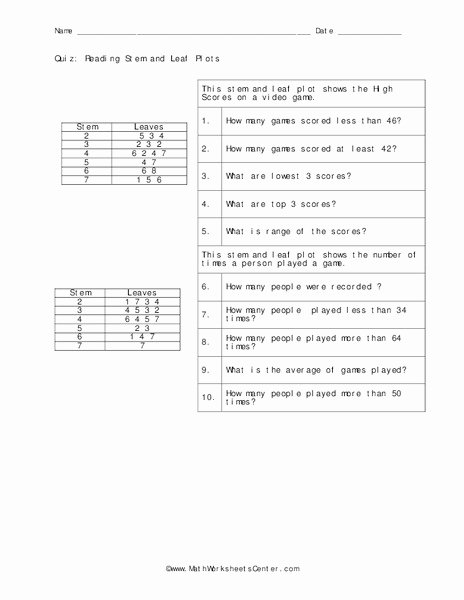 Stem and Leaf Plots Worksheet Inspirational Stem and Leaf Plots Worksheet for 8th 9th Grade