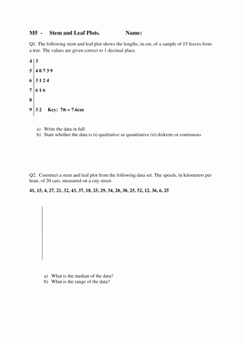 Stem and Leaf Plots Worksheet Unique Stem and Leaf Worksheets by T0md3an Teaching Resources Tes