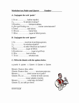 Stem Changing Verbs Worksheet Answers Elegant Poder and Querer Worksheet Spanish Worksheet Stem Change