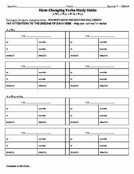 Stem Changing Verbs Worksheet Answers Lovely Stem Changing Verbs Spanish Study Guide by Joni tonda