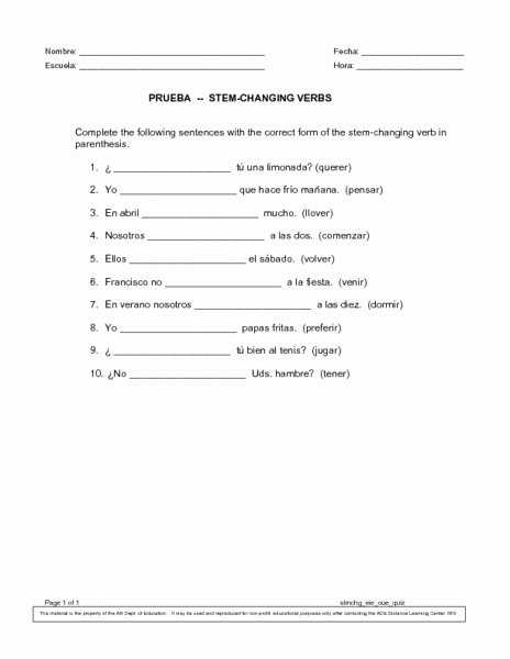 Stem Changing Verbs Worksheet Answers Luxury Stem Changing Verbs Worksheets