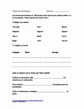Stem Changing Verbs Worksheet Answers Unique Spanish E I Stem Changing Verb Worksheet by Night Light