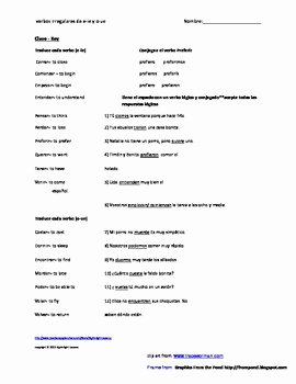 Stem Changing Verbs Worksheet Answers Unique Spanish E Ie and O Ue Stem Changing Verb Worksheet