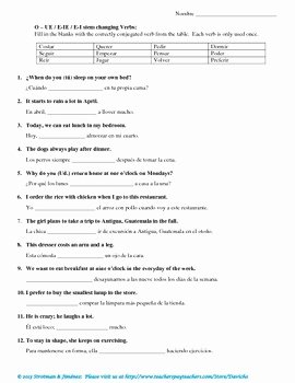 Stem Changing Verbs Worksheet Awesome More Than 100 Present Tense Stem Changing Verbs O Ue E