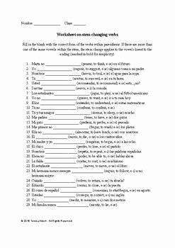 Stem Changing Verbs Worksheet Elegant Spanish Worksheet On Conjugation Of Stem Changing Verbs No