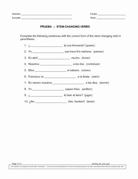 50 Stem Changing Verbs Worksheet Chessmuseum Template Library