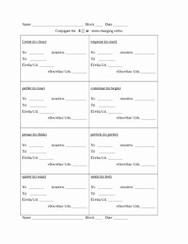 Stem Changing Verbs Worksheet New Spanish E to Ie Stem Changing Verbs Practice Worksheets