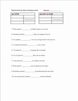 Stem Changing Verbs Worksheet Unique Spanish Stem Changing Verbs Quiz by Srta S Spanish