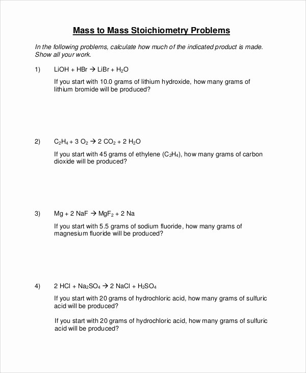 Stoichiometry Problems Worksheet Answers Awesome Sample Stoichiometry Worksheet 9 Examples In Word Pdf