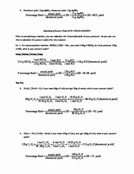 Stoichiometry Problems Worksheet Answers Elegant Percent Yield and Stoichiometry Notes and Practice