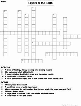 Structure Of the Earth Worksheet Elegant Layers Of the Earth assessment Worksheet Crossword Puzzle