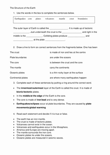 Structure Of the Earth Worksheet Elegant Structure Of the Earth by Claire494