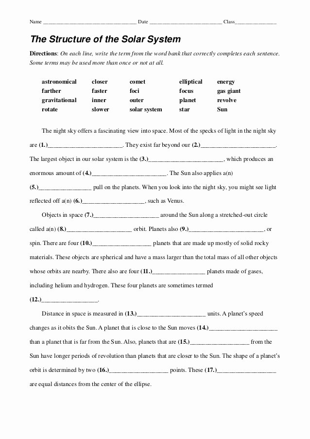 Structure Of the Earth Worksheet New the Structure Of the solar System Worksheet 2