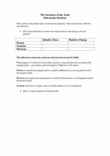 Subatomic Particle Worksheet Answers Awesome atoms Worksheet by Uk Teaching Resources Tes