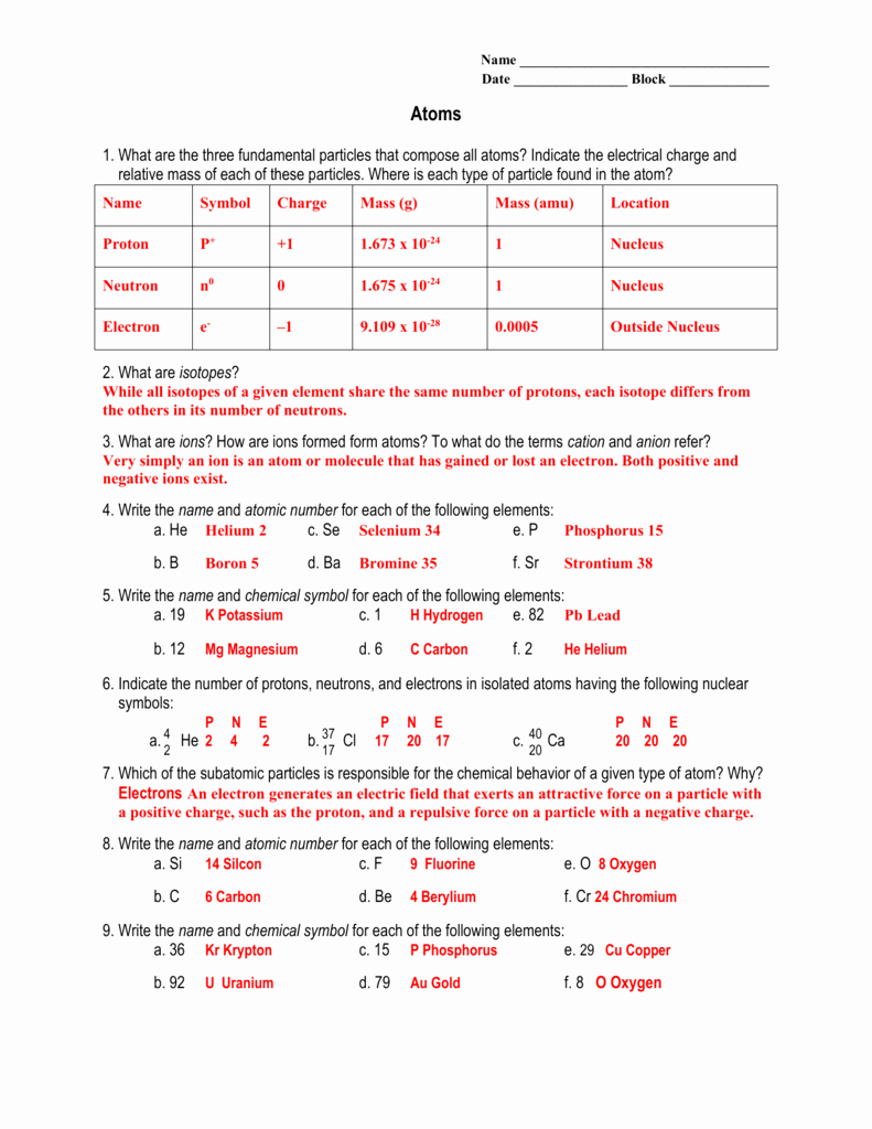 Subatomic Particles Worksheet Answers New What is A Subatomic Particle with A Negative Charge