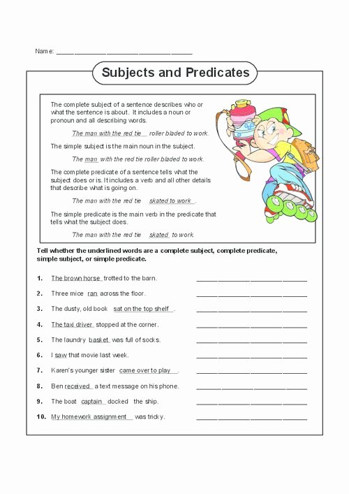 50 Subject And Predicate Worksheet