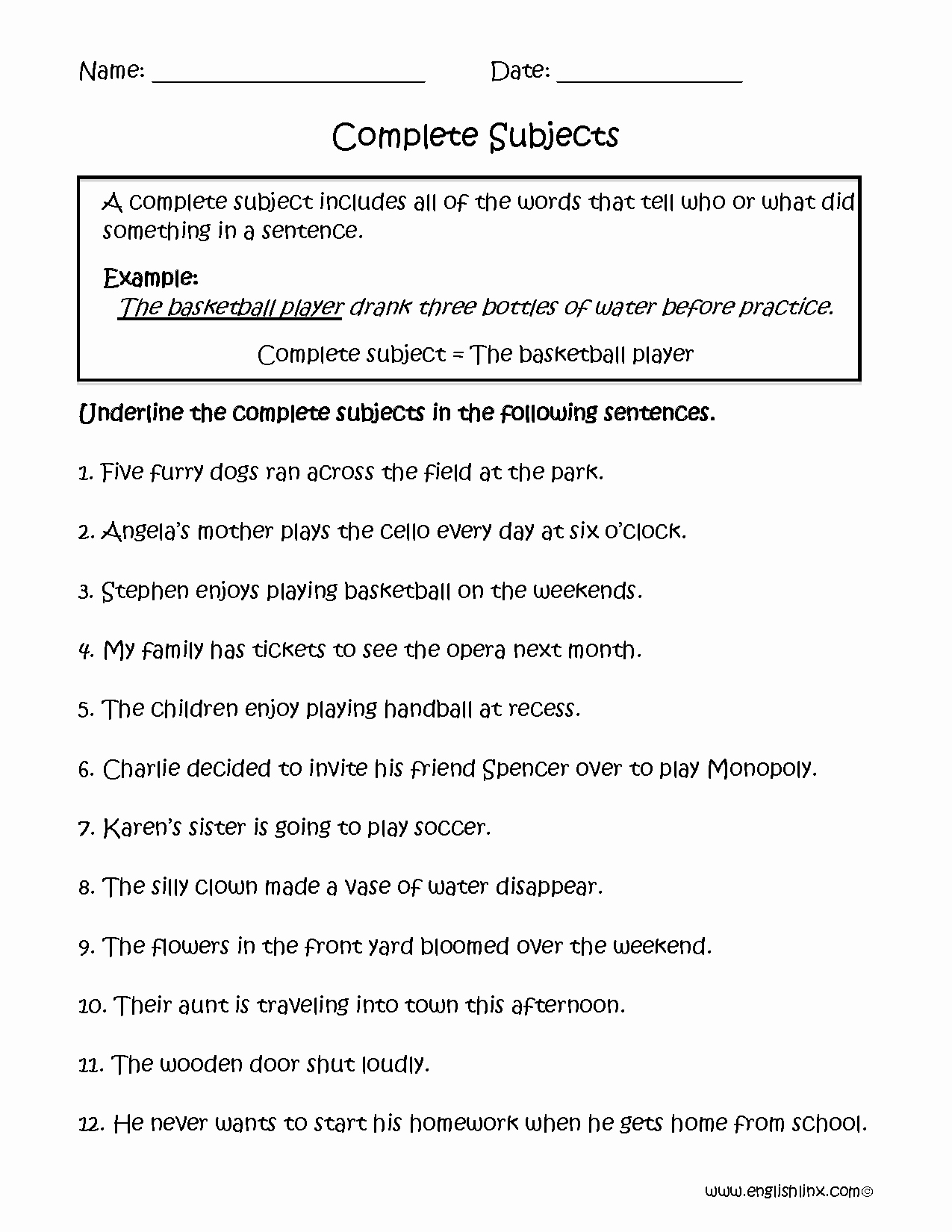 Subject and Predicate Worksheet Best Of Plete Subjects Worksheets