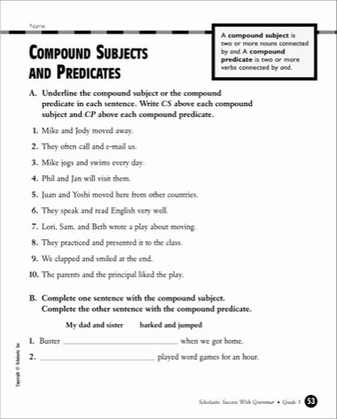 Subject and Predicate Worksheet Lovely Pound Subjects and Predicates Grade 3 Printables