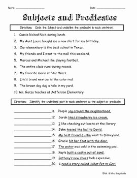 Subject and Predicate Worksheet Unique 16 Best Of Sentences and Subject Predicate
