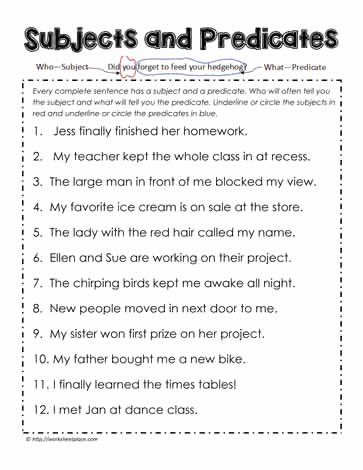 Subject Predicate Worksheet Pdf Fresh Identify the Subjects and Predicates Worksheets