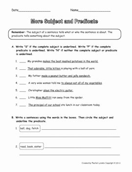 Subject Predicate Worksheet Pdf Inspirational Subject and Predicate Worksheets with Answer Keys by