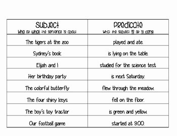 Subject Predicate Worksheet Pdf Lovely Subject and Predicate Matching Game by Grace Evans