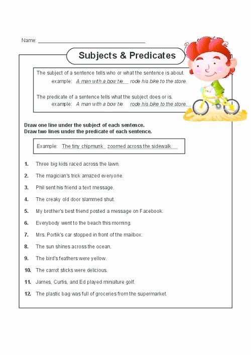 Predicate And Subject Worksheet