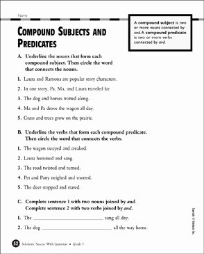 Subject Predicate Worksheet Pdf Unique Pound Subjects and Predicates Grade 3