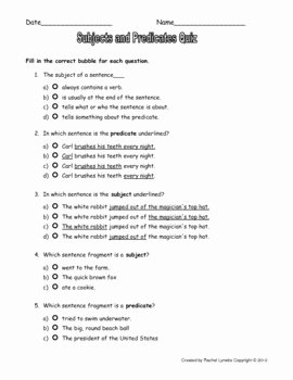 Subject Predicate Worksheet Pdf Unique Subject and Predicate Worksheets with Answer Keys by