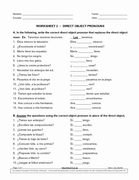 50 Subject Pronouns In Spanish Worksheet