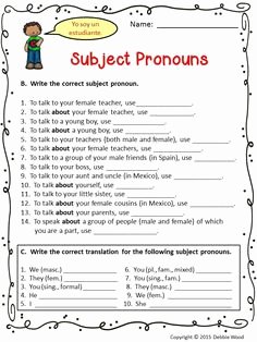 Subject Pronouns In Spanish Worksheet Elegant 1000 Images About Francais Ks3 On Pinterest