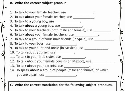 Subject Pronouns In Spanish Worksheet Elegant 56 Subject Pronouns In Spanish Worksheet Pronombres