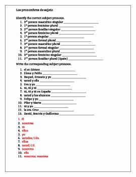 Subject Pronouns In Spanish Worksheet Fresh Pronombres De Sujeto Subject Pronouns In Spanish