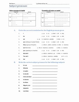 Subject Pronouns In Spanish Worksheet New Spanish Subject Pronouns Worksheet by Maria Morrison
