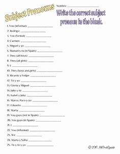 Subject Pronouns In Spanish Worksheet New Spanish Subject Pronouns Worksheets and Posters