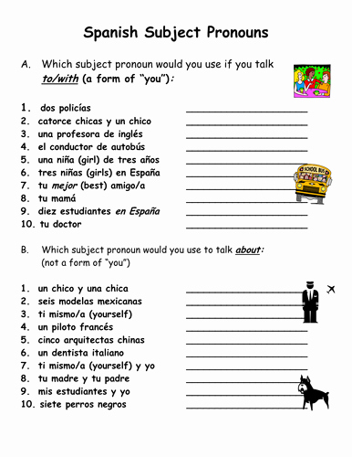 Subject Pronouns Spanish Worksheet Best Of Spanish Subject Pronouns Practice and Worksheet by