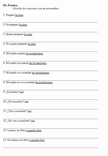 Subject Pronouns Spanish Worksheet Inspirational Direct Object Worksheets