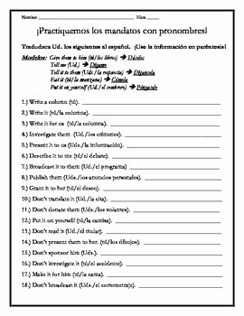 Subject Pronouns Spanish Worksheet Lovely Avancemos 3 Unit 2 Lesson 2 Mands with Object